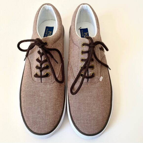 Polo Ralph Lauren Forestmont II Brown Chambray NWOB Mens sneakers size 8.5 - Picture 3 of 10